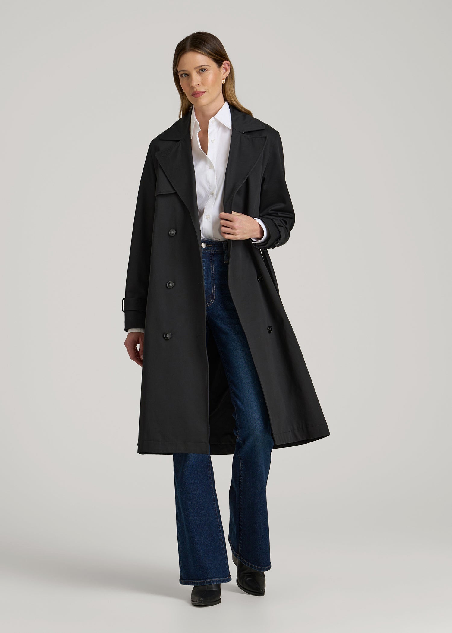 Relaxed Trench Coat for Tall Women in Black