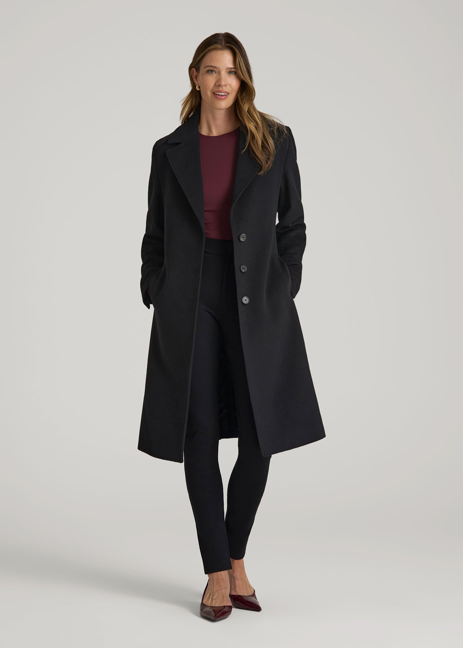 Wool Coat for Tall Women in Black