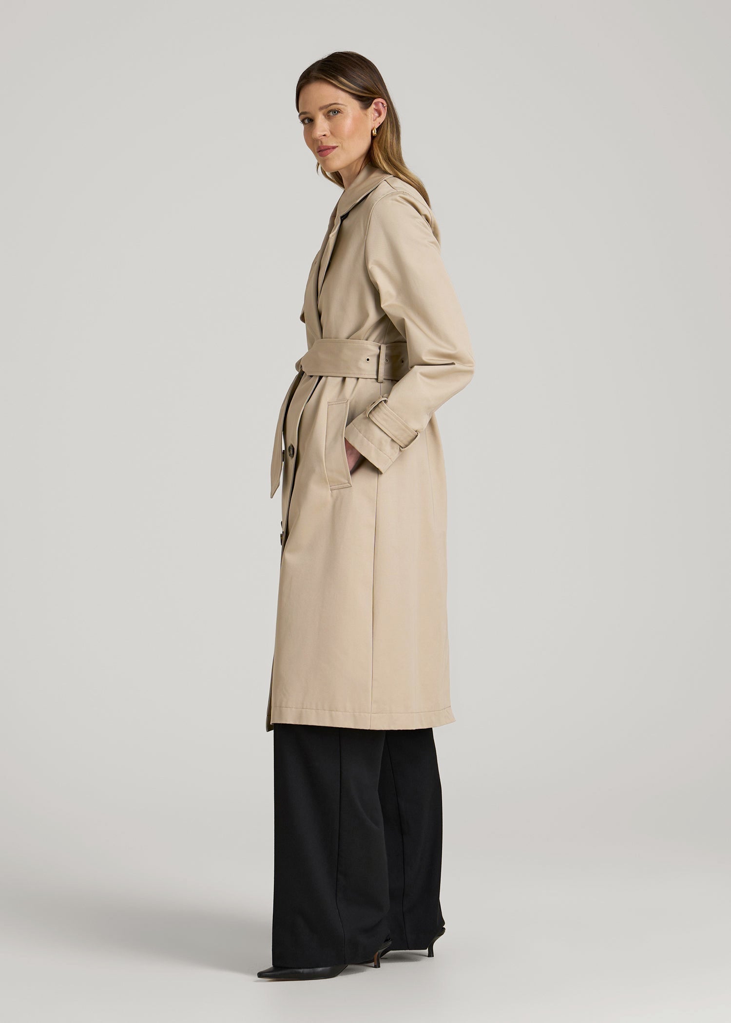 Relaxed Trench Coat for Tall Women in Light Khaki