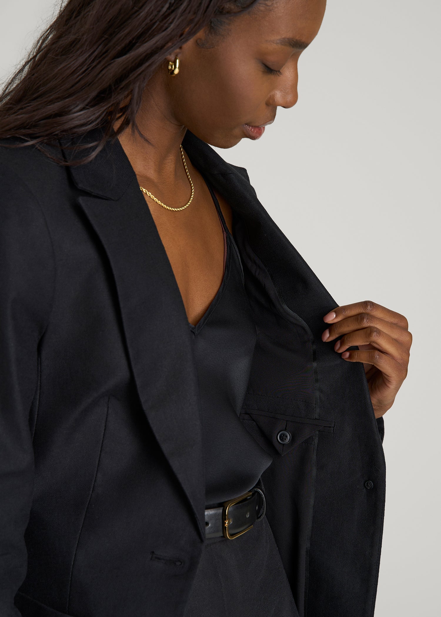 Slim Fit Linen Blend Blazer for Tall Women in Black