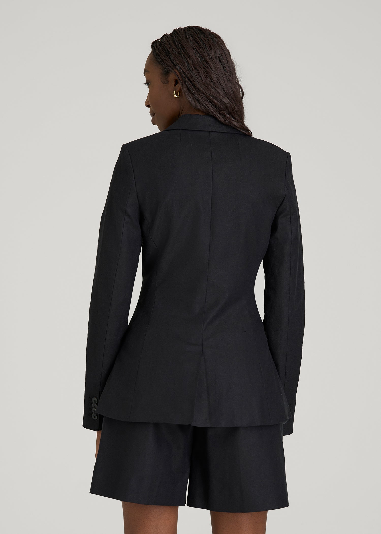 Slim Fit Linen Blend Blazer for Tall Women in Black