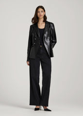 True Touch Leather Double Breasted Blazer for Tall Women in Black