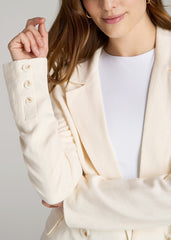 Linen Blend Tie Back Blazer For Tall Women in White Alyssum