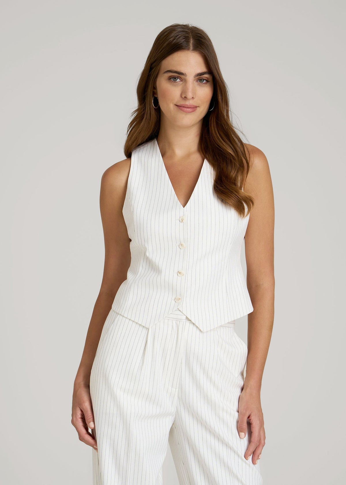 Tailored Vest for Tall Women in Off White Pinstripe