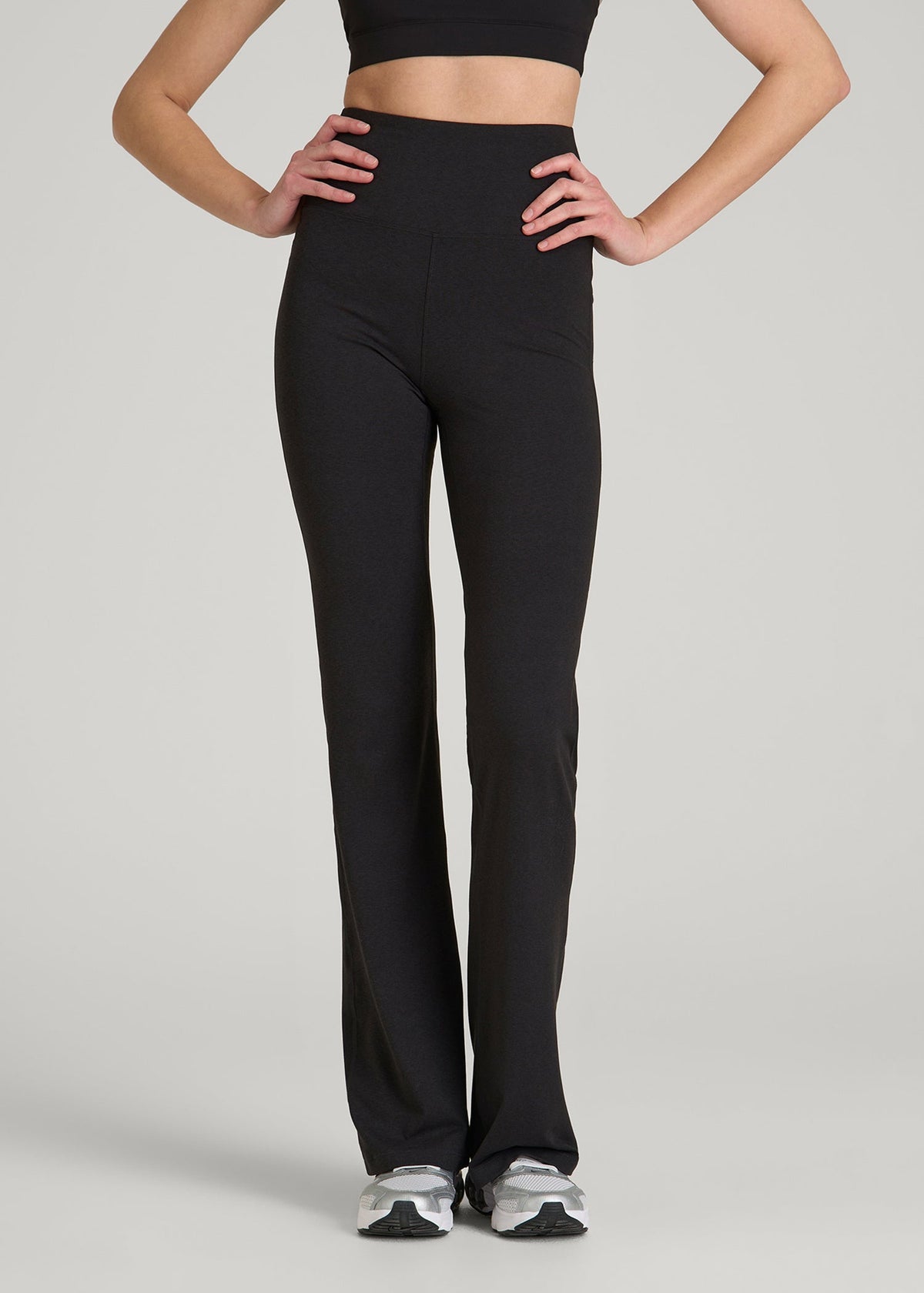 Ultra Soft High Rise Flare Yoga Pants for Tall Women in Black Mix