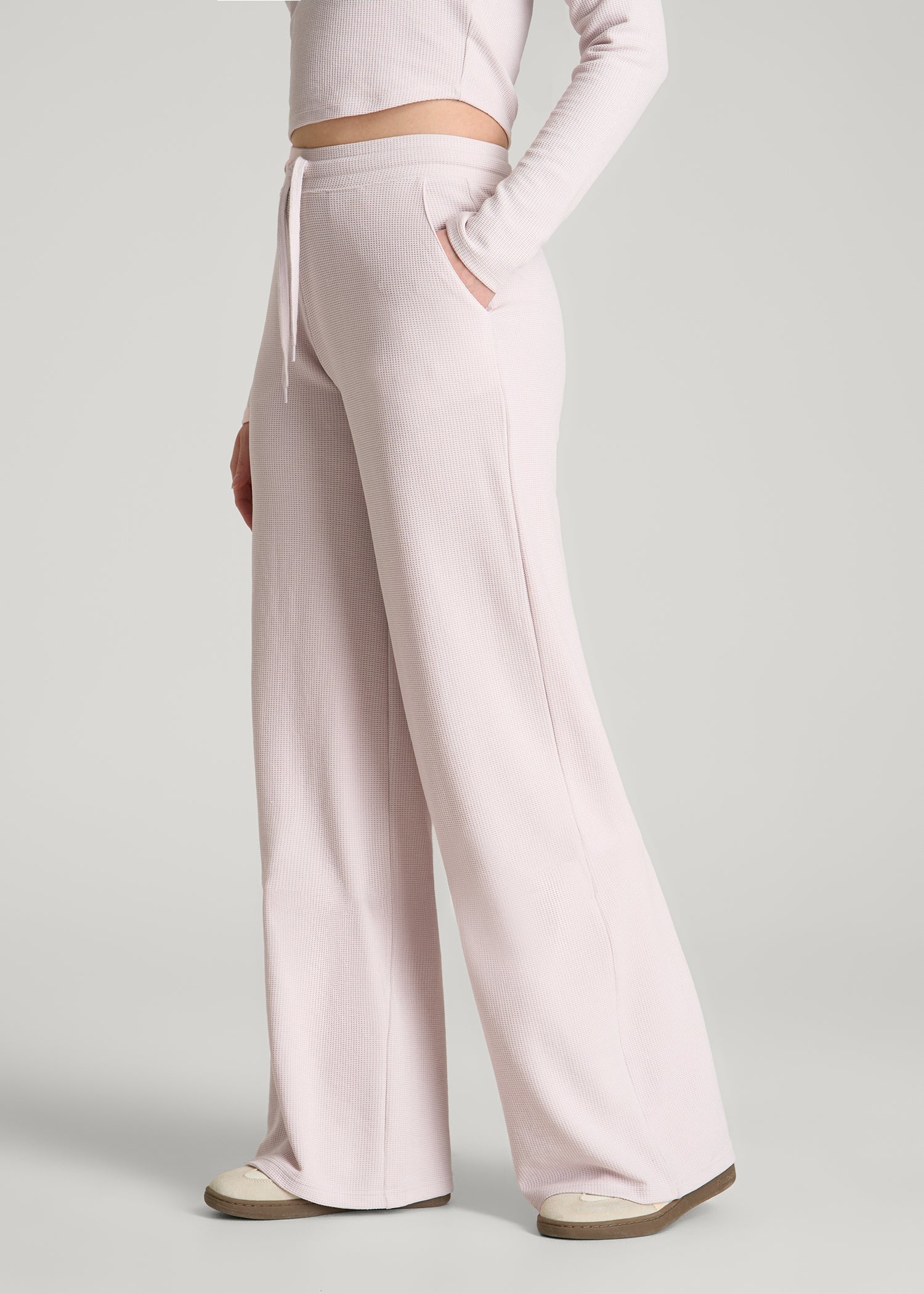 Mid Rise Waffle Wide Leg Pant for Tall Women in Grey Lilac