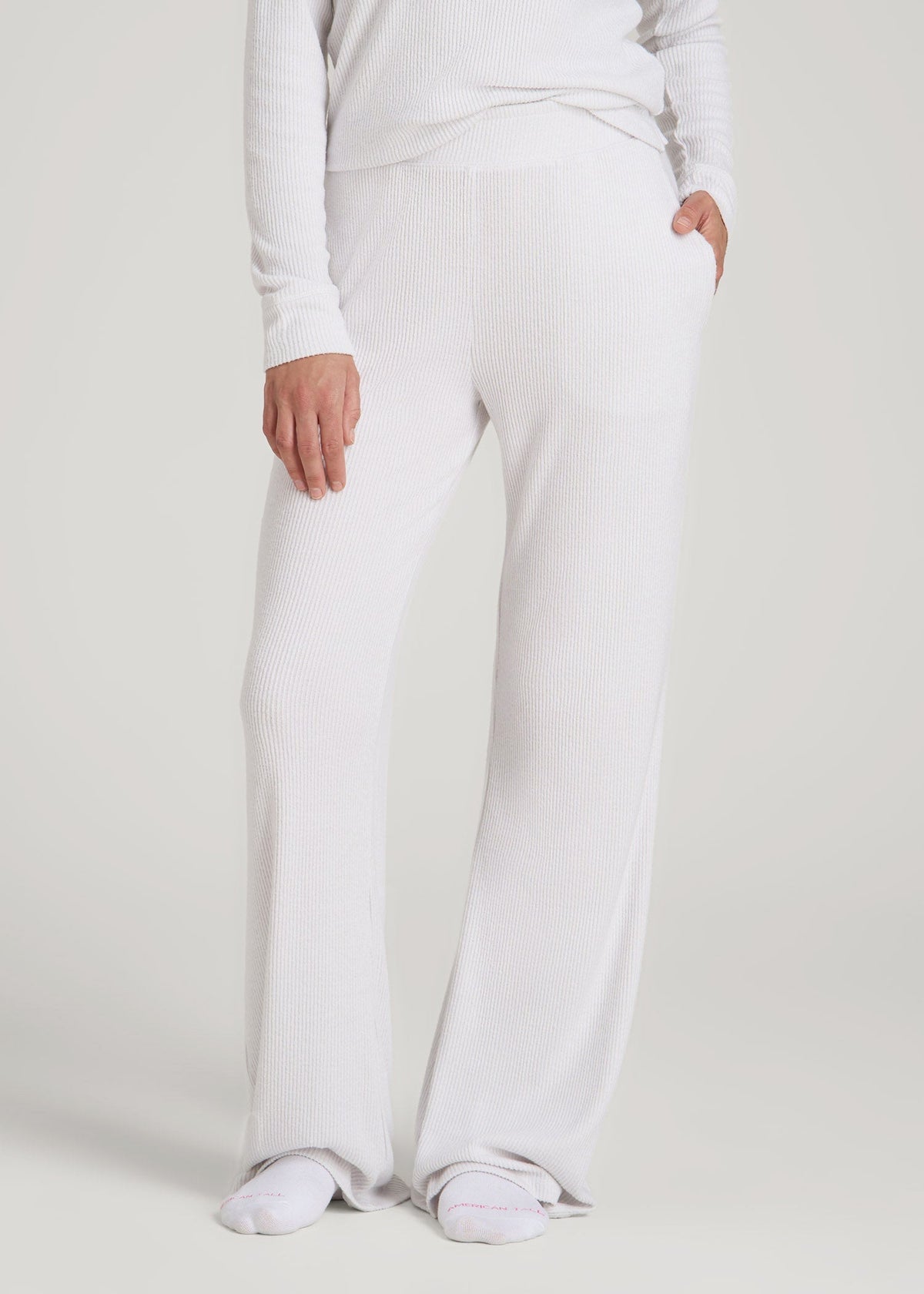 Ribbed Flare Lounge Pants for Tall Women in Cloud White