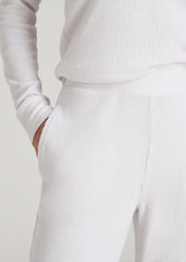 Ribbed Flare Lounge Pants for Tall Women in Cloud White