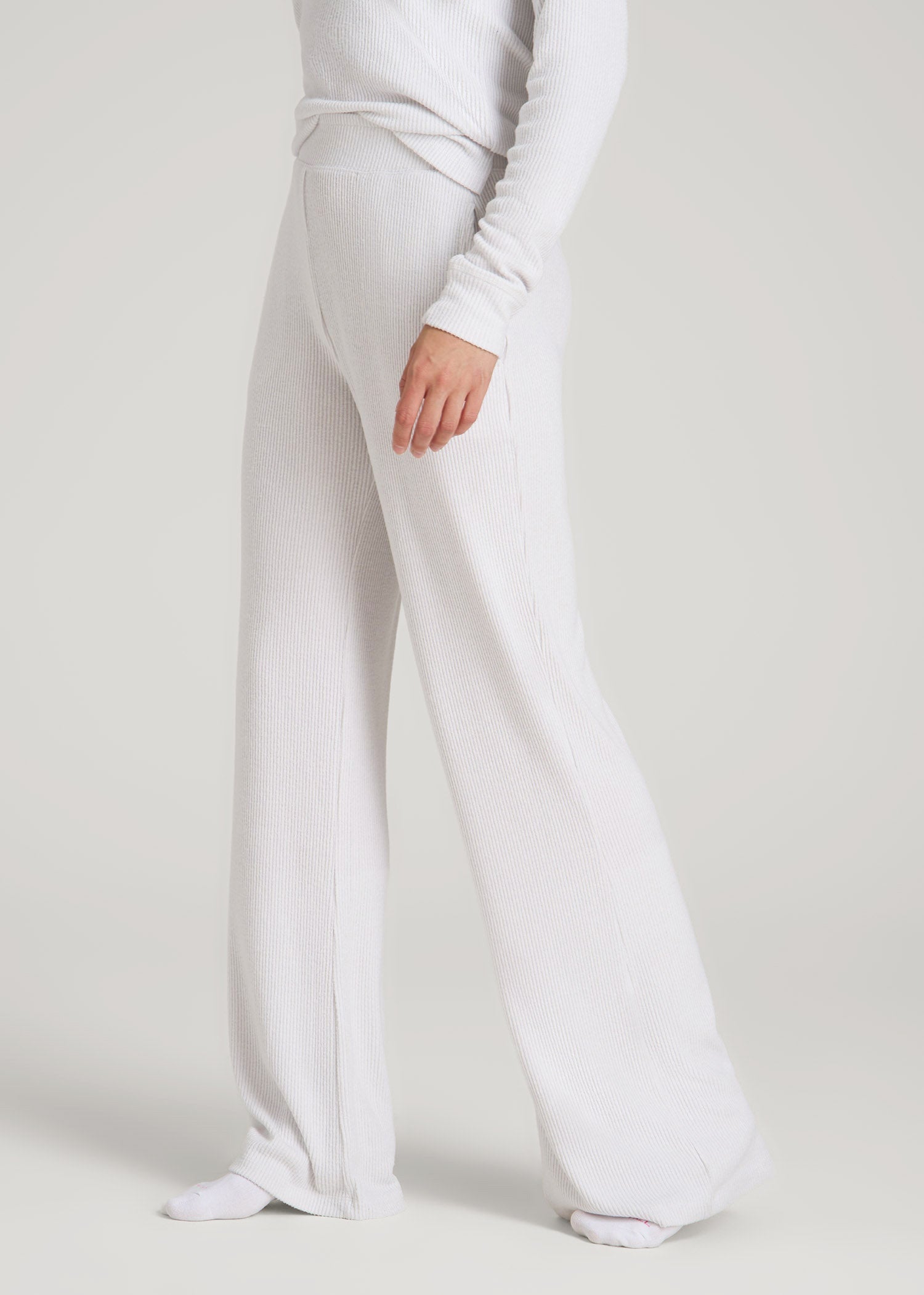 Ribbed Flare Lounge Pants for Tall Women in Cloud White