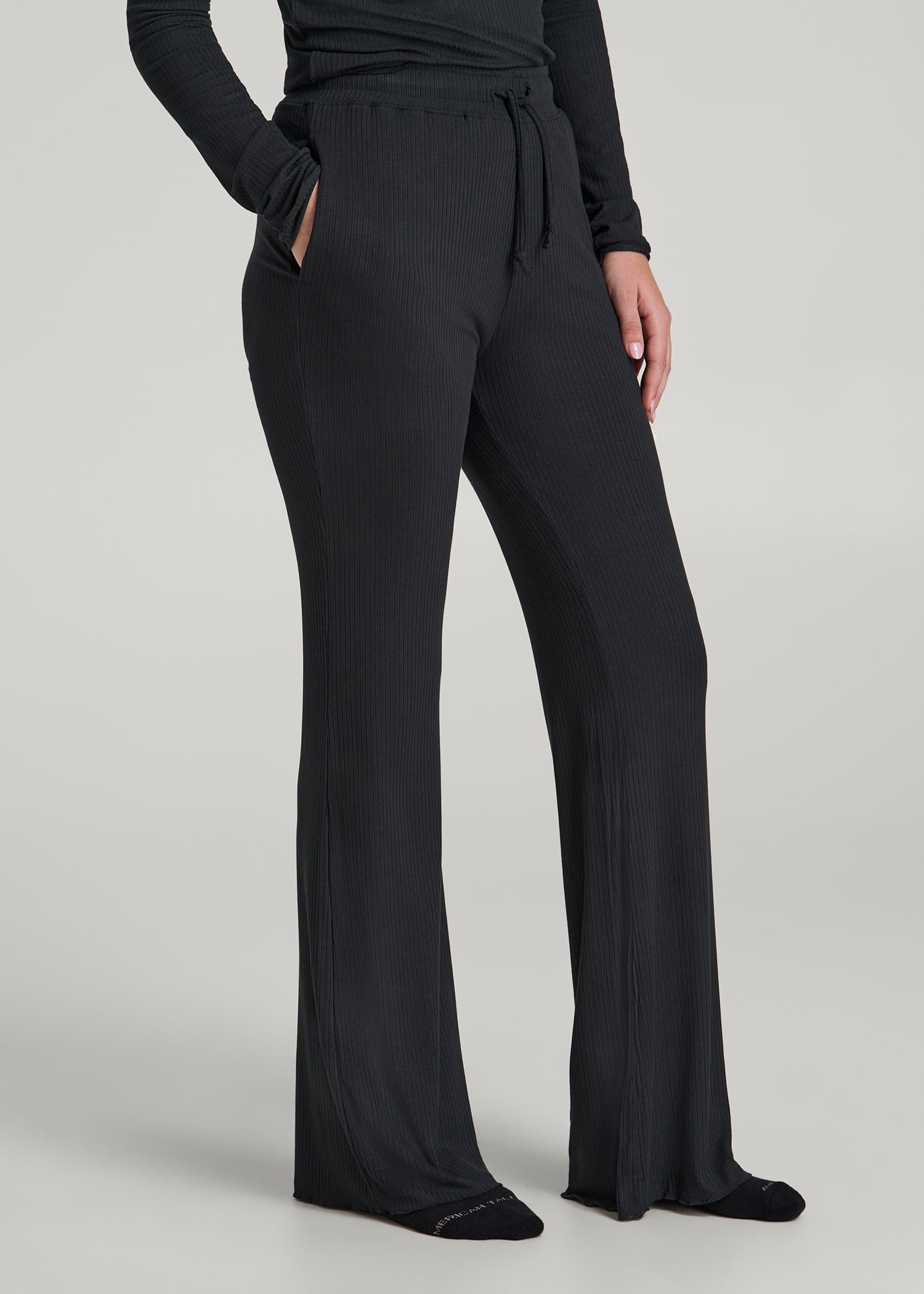 Ribbed Flare Pants for Tall Women in Black