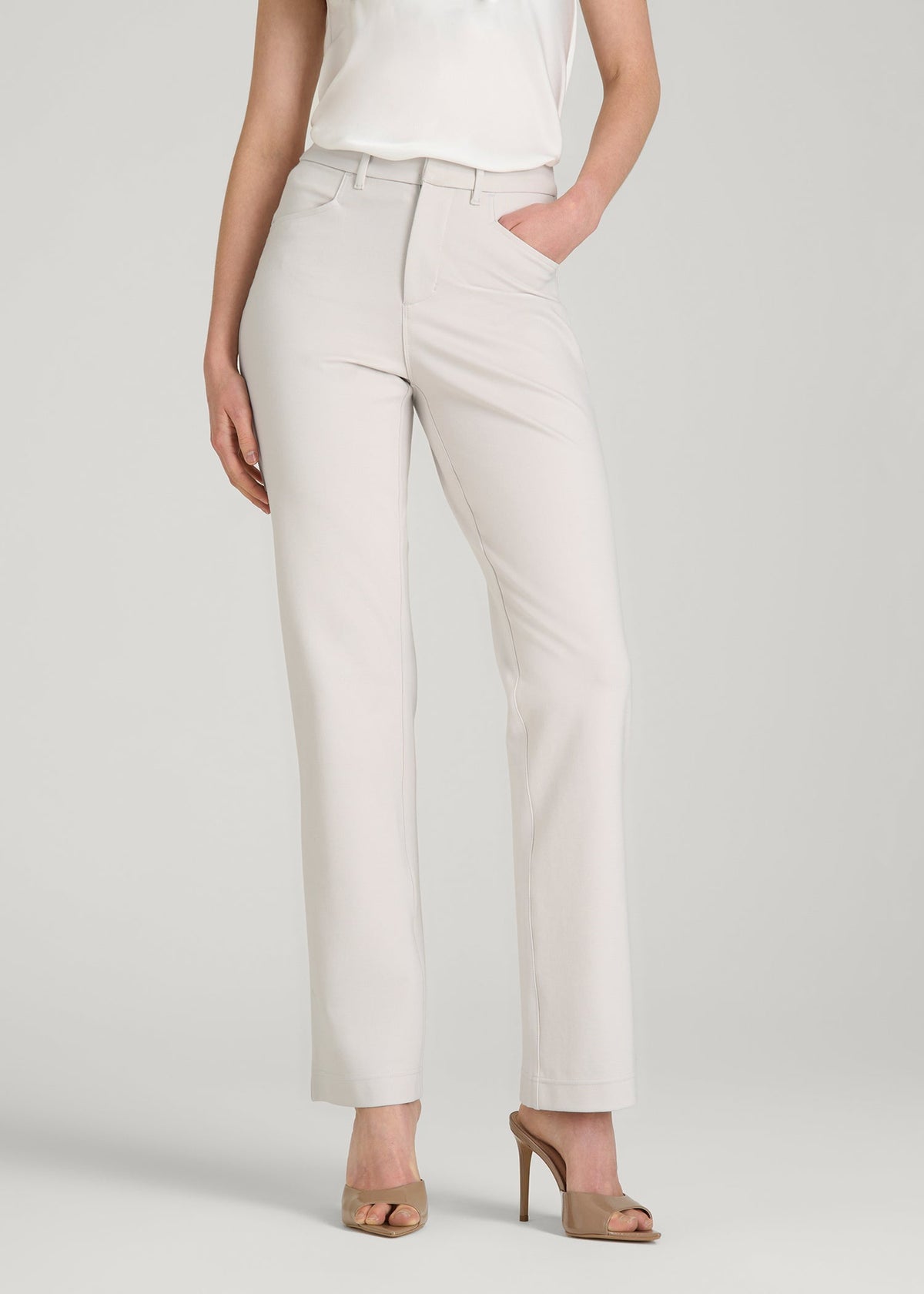 Soft Flex Ponte Straight Leg Pants for Tall Women in White Sand