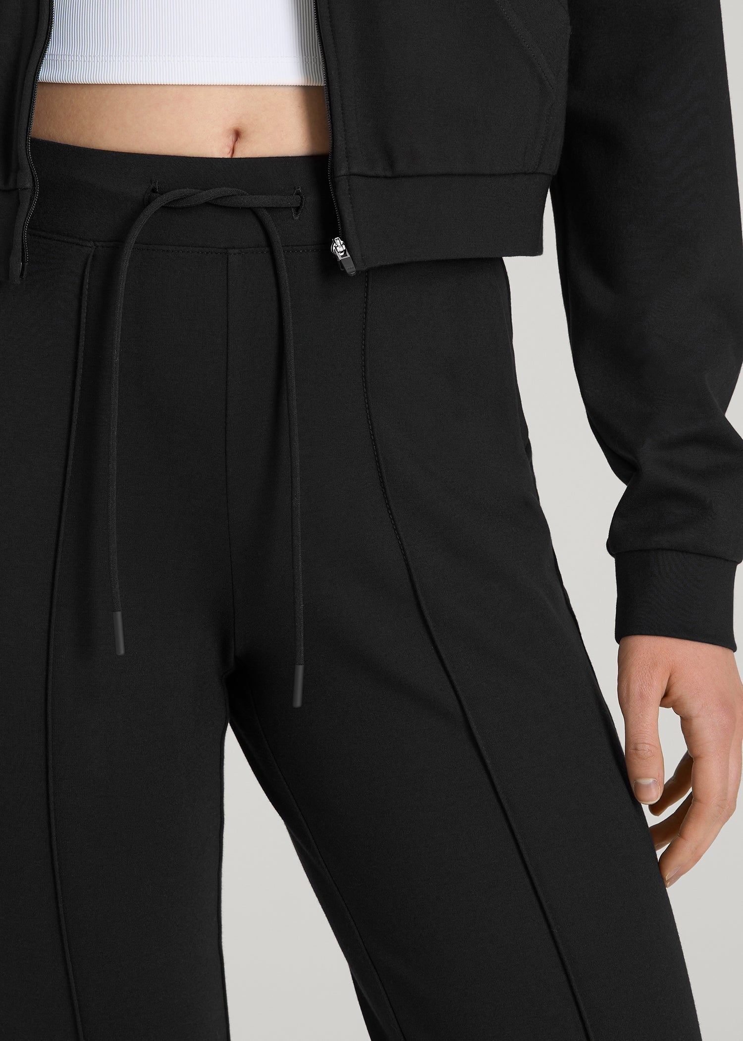 Soft Flex Ponte Flare Pants with Drawcord for Tall Women in Black