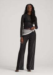 Power Mesh Fitted Long Sleeve Top for Tall Women in Deep Black