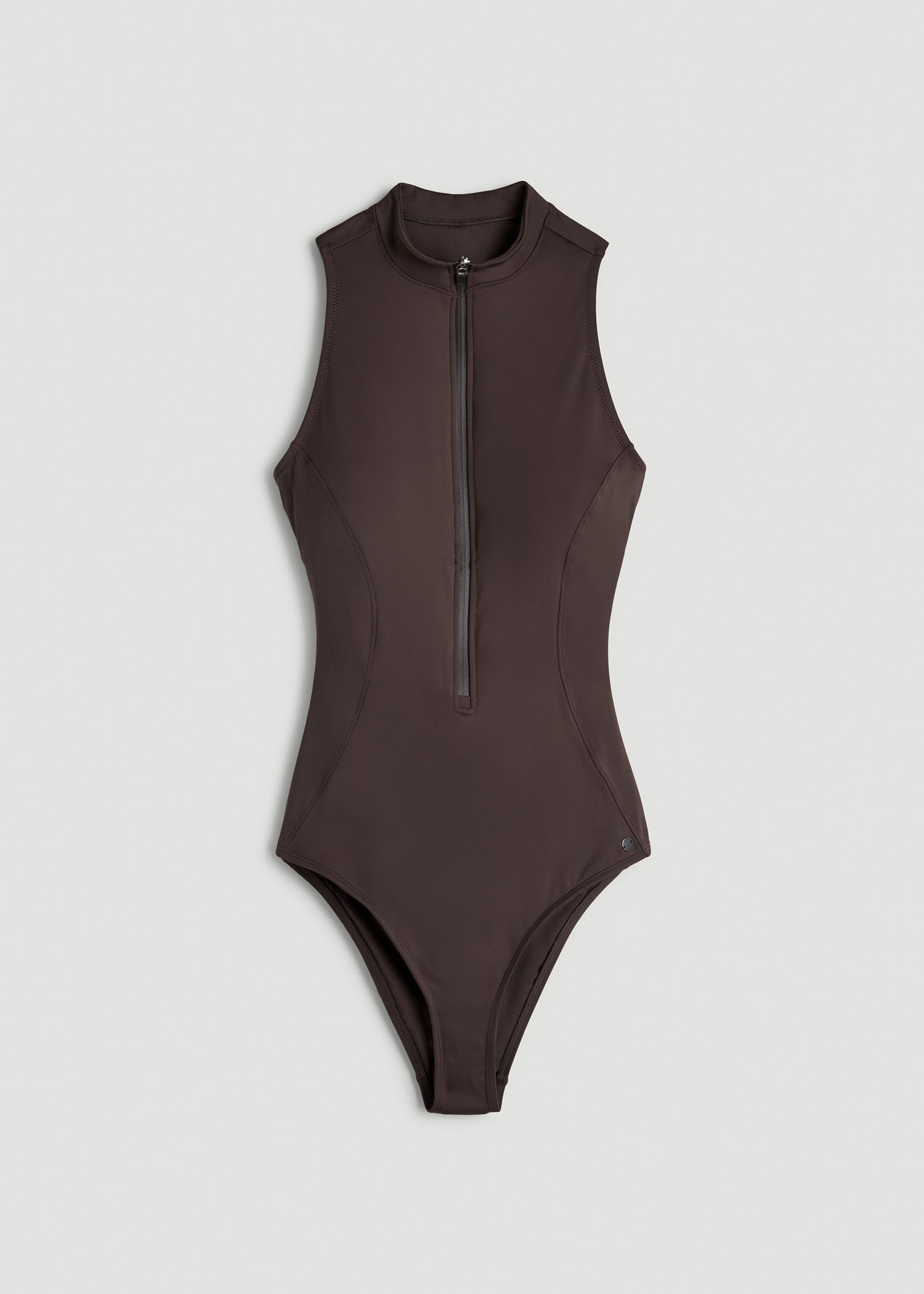 Quarter Zip Cinched One Piece Swimsuit for Tall Women in Espresso