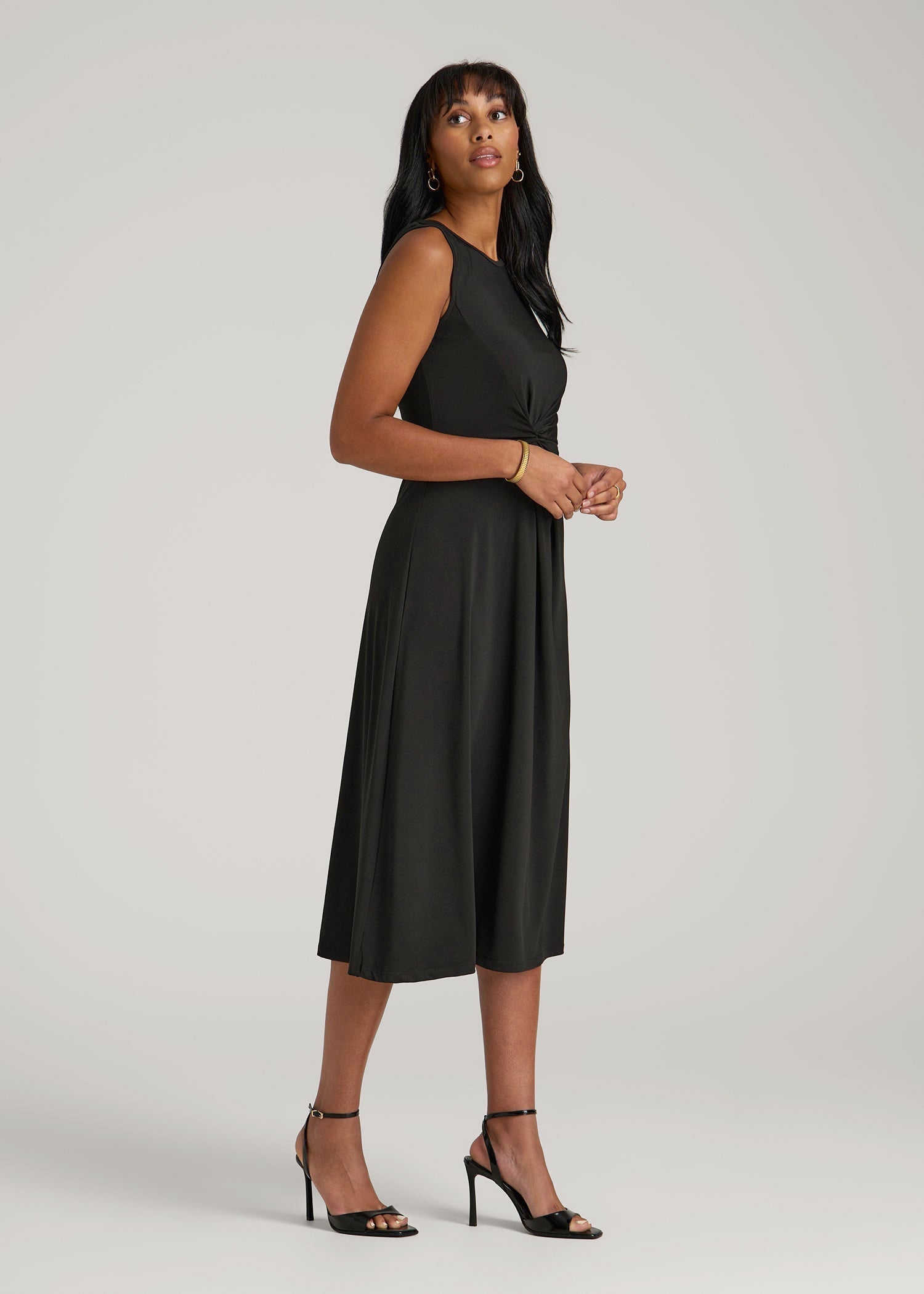 Sleeveless Knot Front Dress for Tall Women in Black
