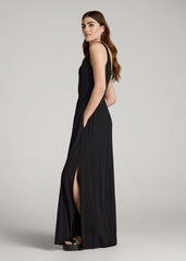 Jersey Tank Maxi Dress with Pockets for Tall Women in Black