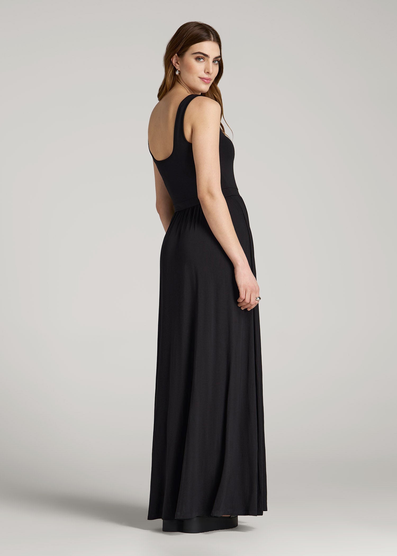 Jersey Tank Maxi Dress with Pockets for Tall Women in Black