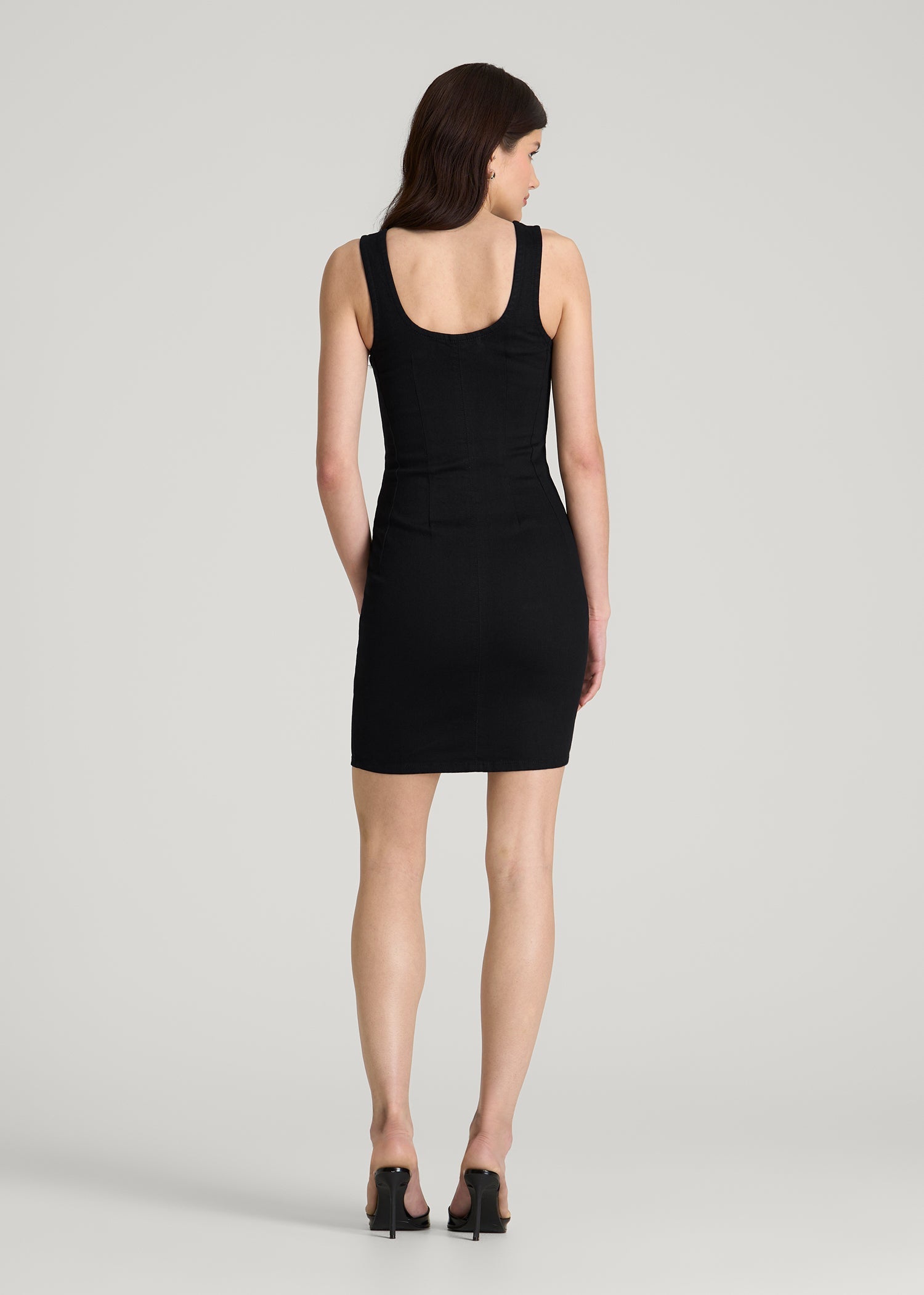 Short Denim Tank Dress for Tall Women in Optimum Black