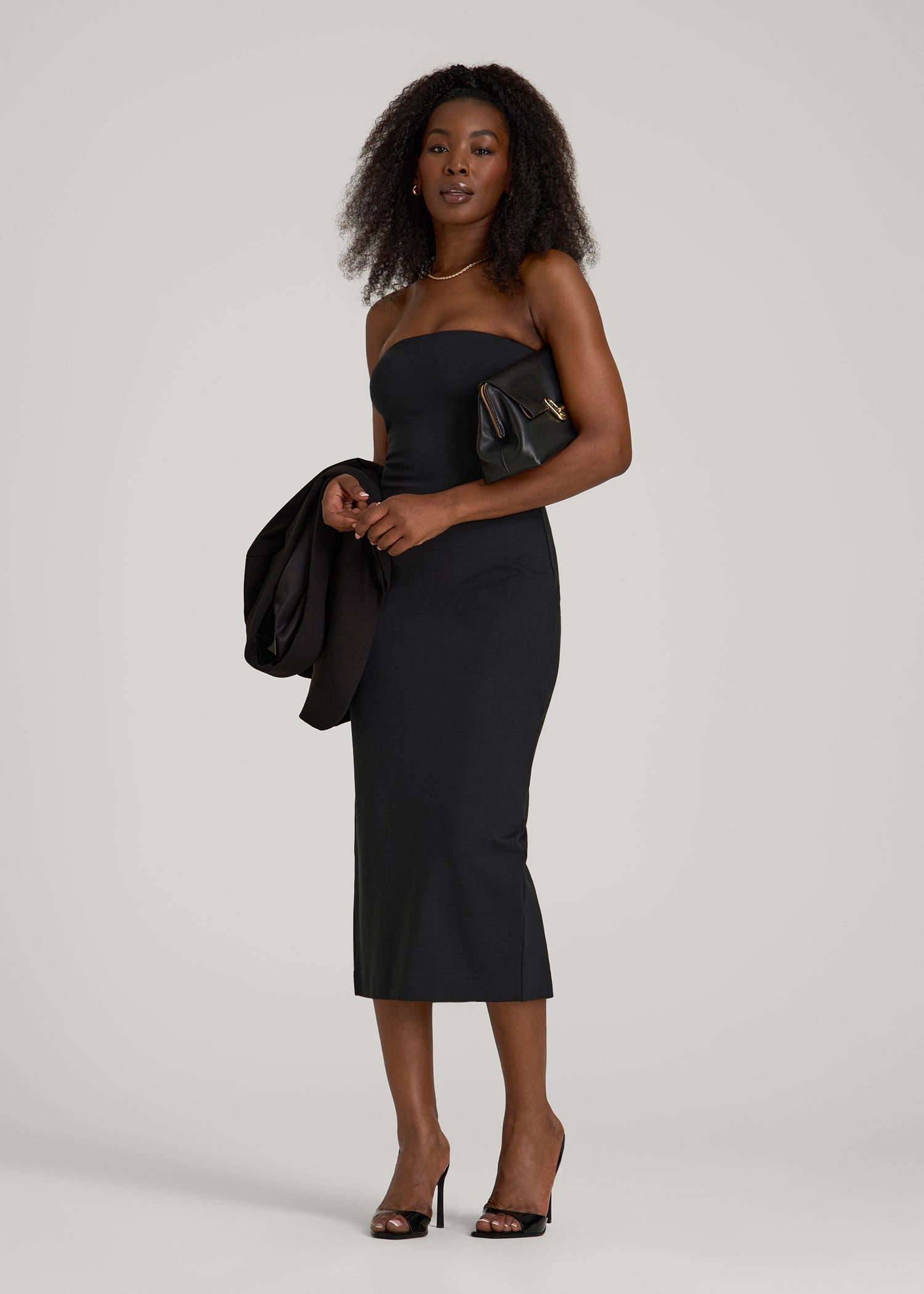 Soft Flex Ponte Fitted Bustier Dress for Tall Women in Black