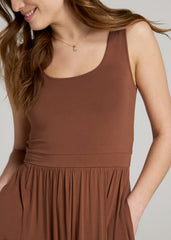 Jersey Tank Dress with Pockets for Tall Women in Clay Brown