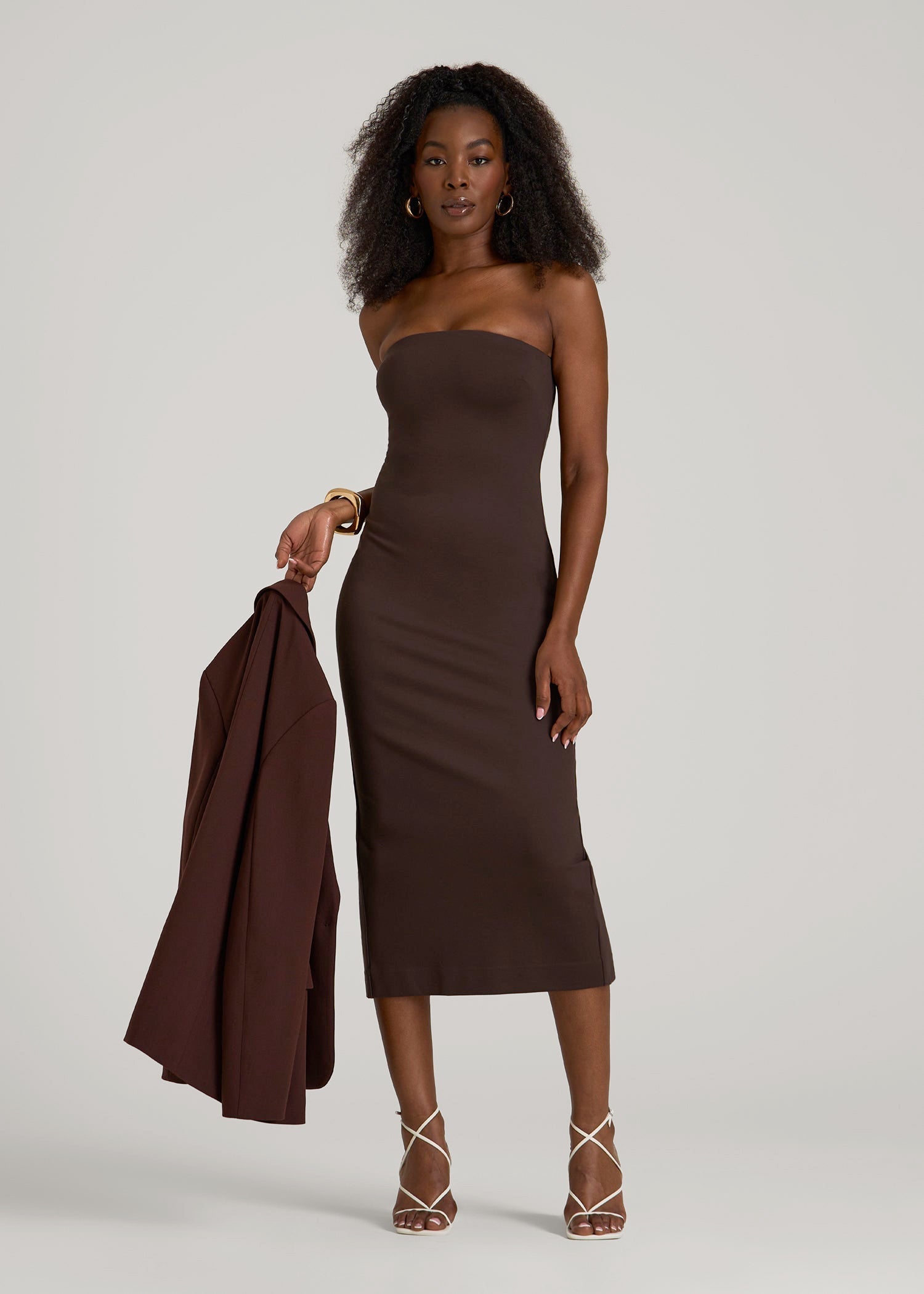 Soft Flex Ponte Fitted Bustier Dress for Tall Women in Espresso