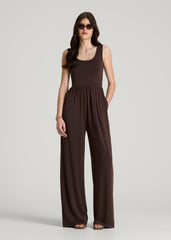 Jersey Tank wide leg jumpsuit with pockets for Tall Women in Espresso