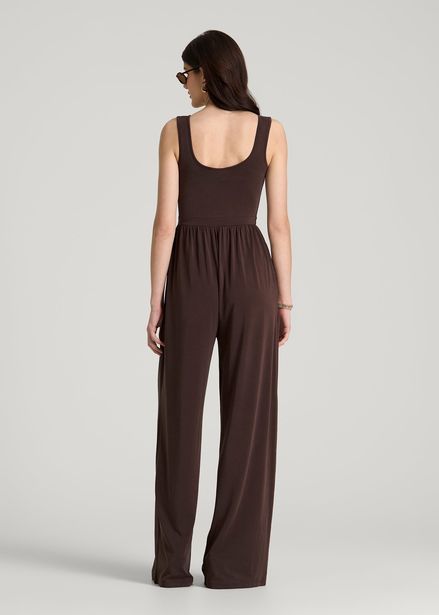 Jersey Tank wide leg jumpsuit with pockets for Tall Women in Espresso