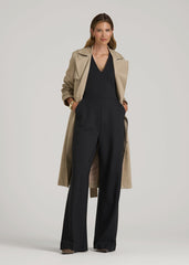 Soft Flex Ponte Wide-Leg V-Neck Jumpsuit for Tall Women in Black