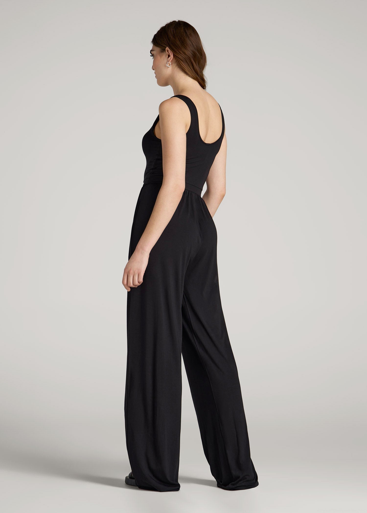 Jersey Tank Wide-Leg Jumpsuit with Pockets for Tall Women in Black