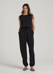 Soft Motion Sleeveless Sweatpant Jumpsuit for Tall Women in Black