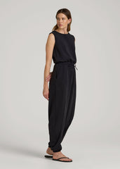 Soft Motion Sleeveless Sweatpant Jumpsuit for Tall Women in Black