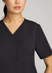 Short Sleeve V-Neck Scrub Top for Tall Women in Black