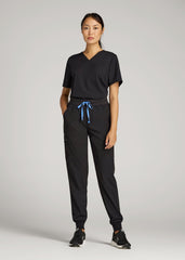 Short Sleeve V-Neck Scrub Top for Tall Women in Black
