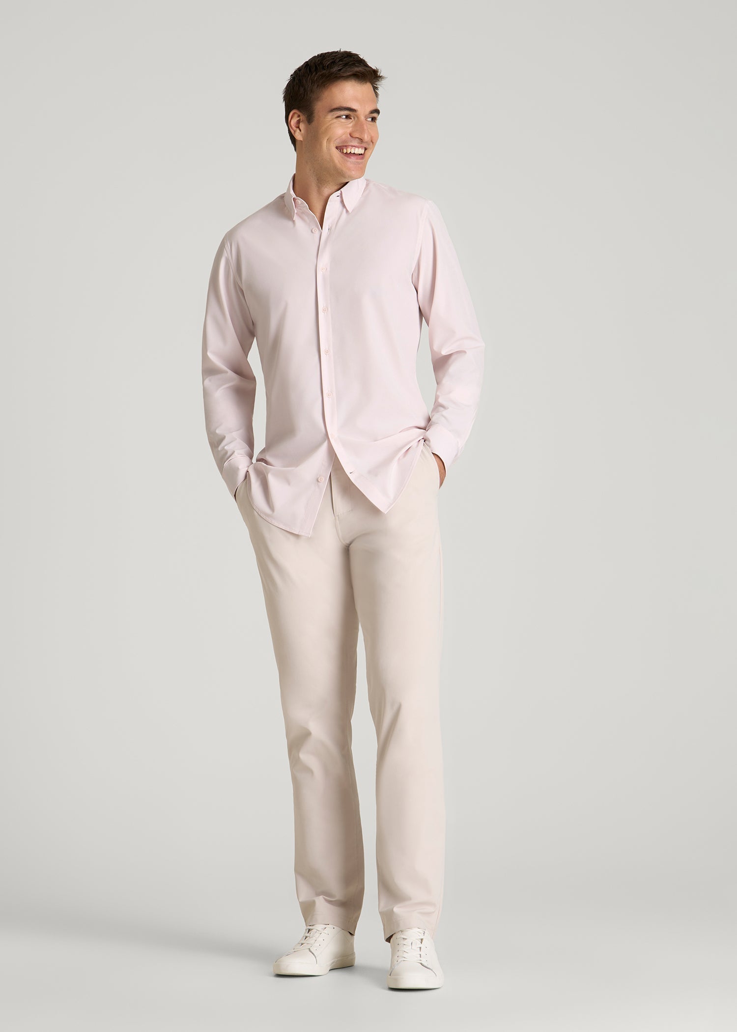 Traveler Stretch Dress Shirt for Tall Men in Grey Lilac