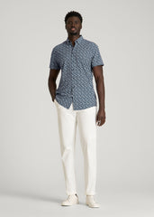 Short Sleeve Traveler Stretch Button Shirt for Tall Men in Ice Blue Mini Floral