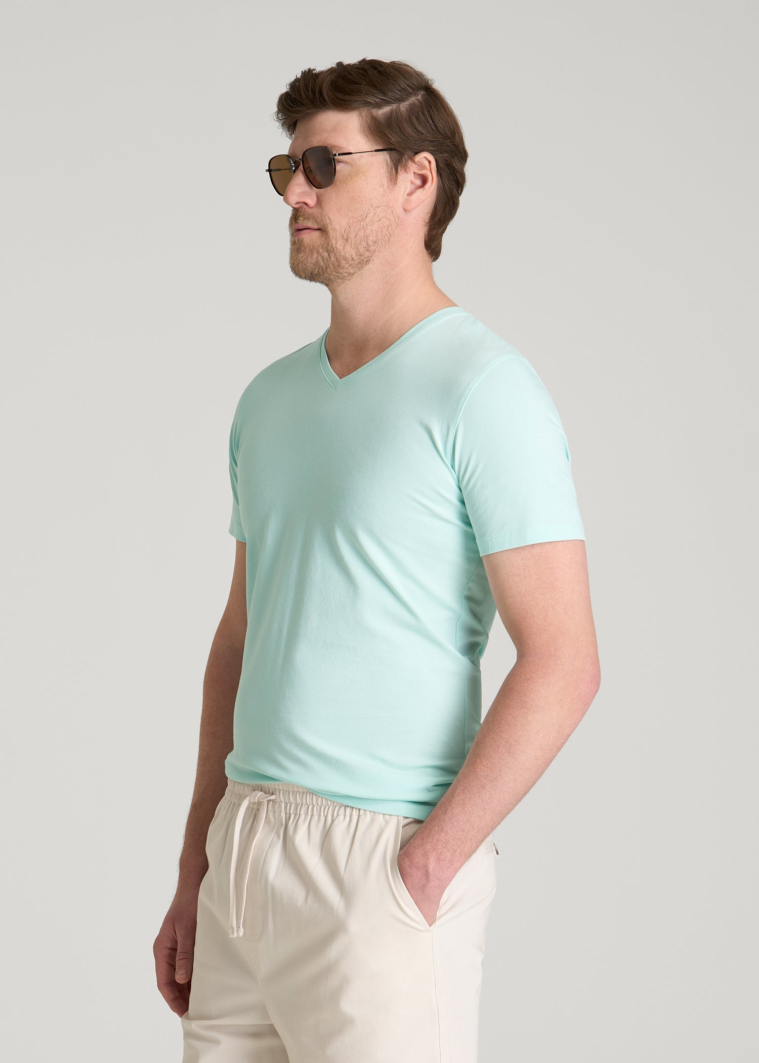 The Essential Slim Fit V-Neck Tee for Tall Men in Opal Blue