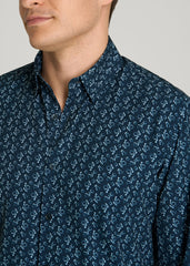 Traveler Stretch Dress Shirt for Tall Men in Royal Navy Floral