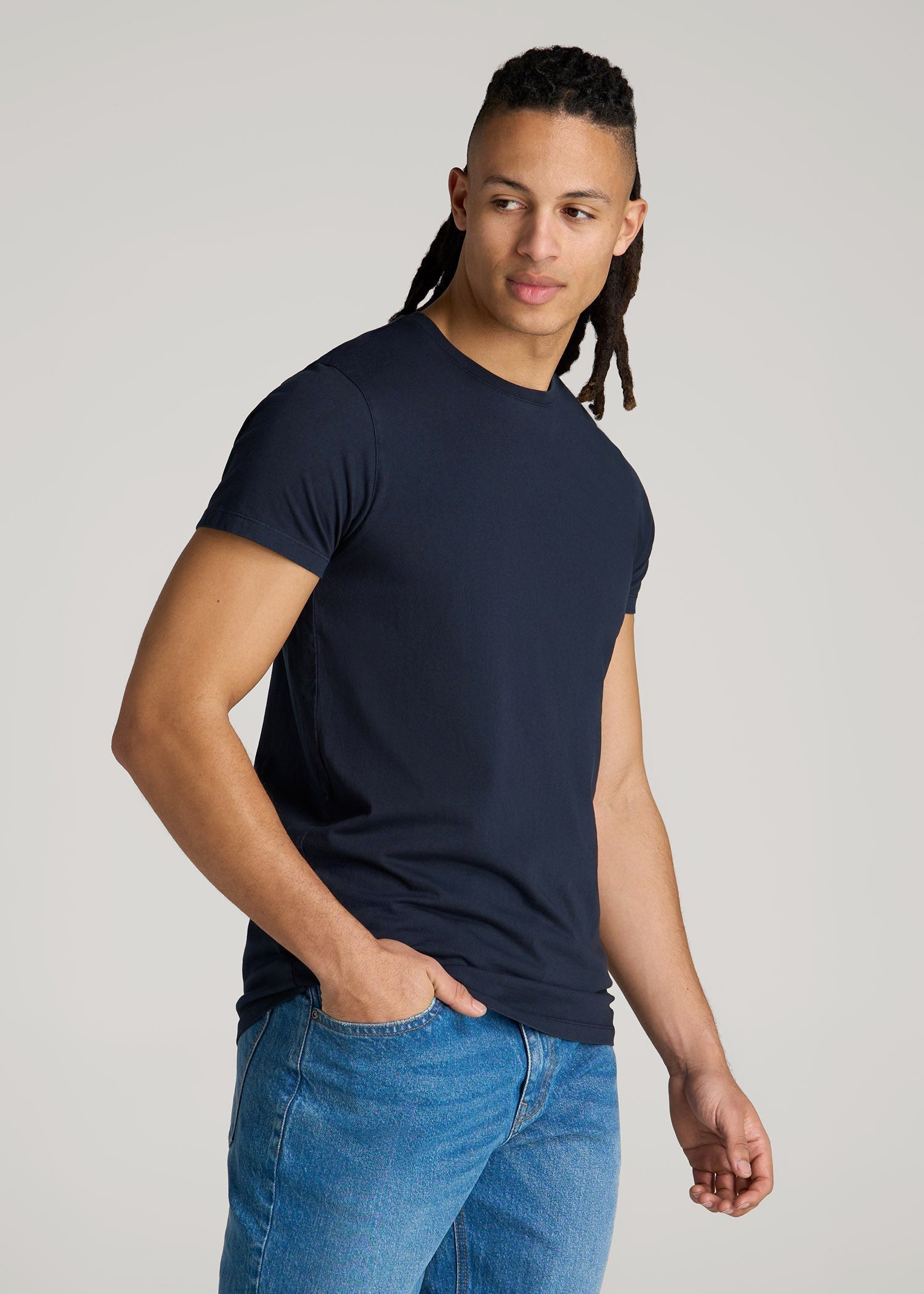 Modern Fit Garment Dyed Cotton T-Shirt for Tall Men in Evening Blue