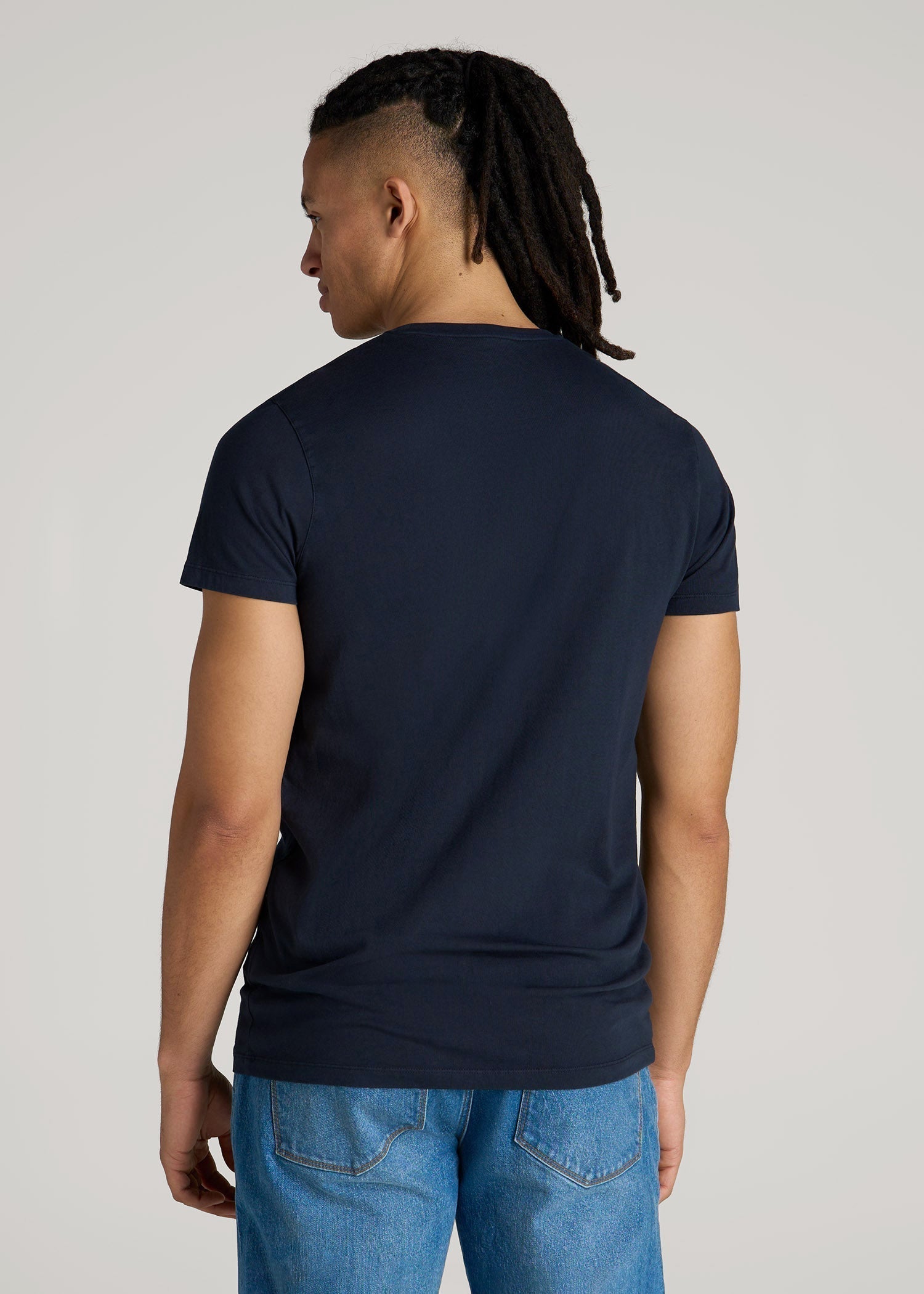 Modern Fit Garment Dyed Cotton T-Shirt for Tall Men in Evening Blue