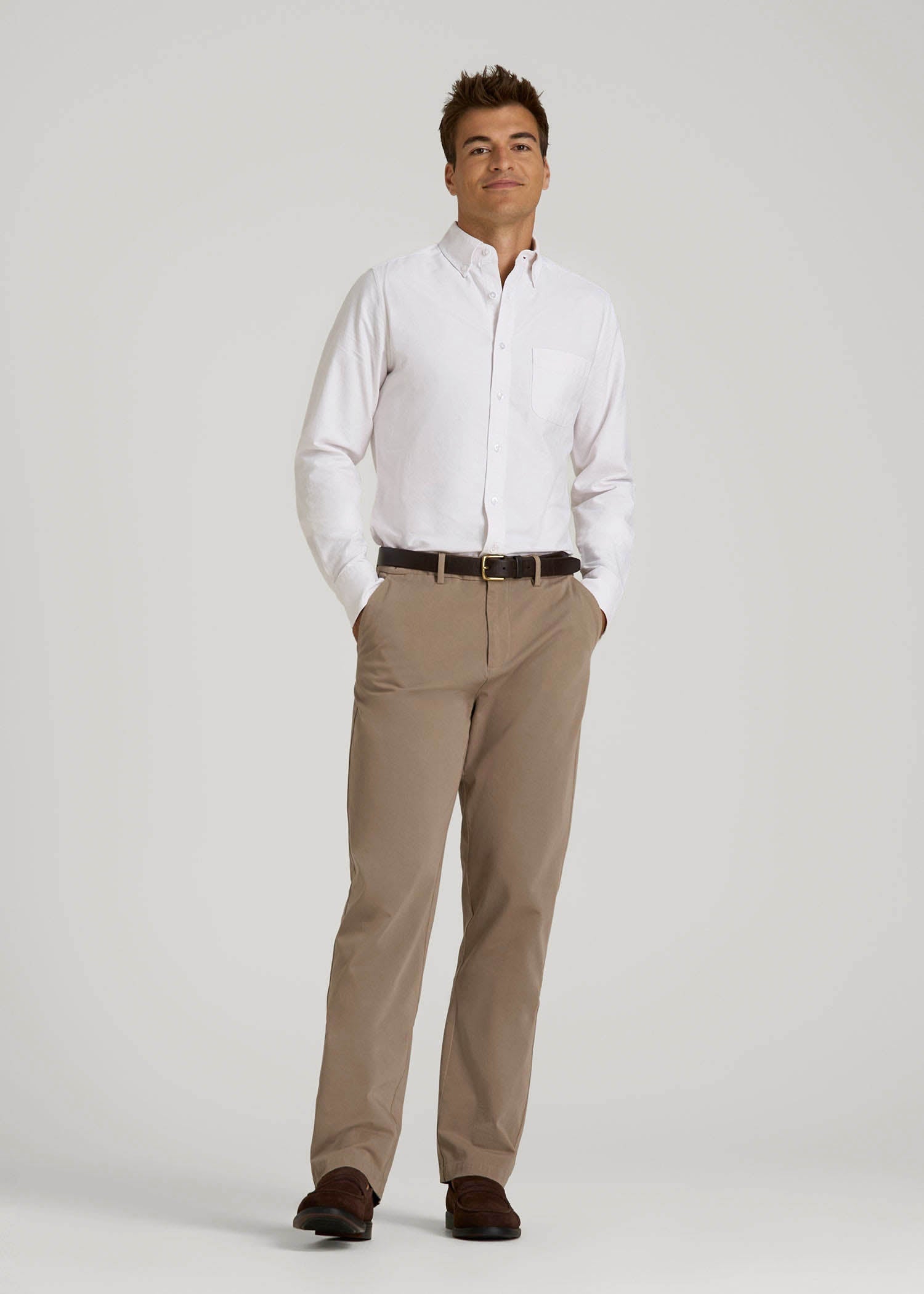 Oxford Cloth Button Down Shirt for Tall Men in Optic White