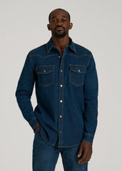 Western Denim Shirt for Tall Men in Indigo Dusk
