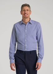 Oskar Easy Care Dress Shirt for Tall Men in Cobalt Mini Check