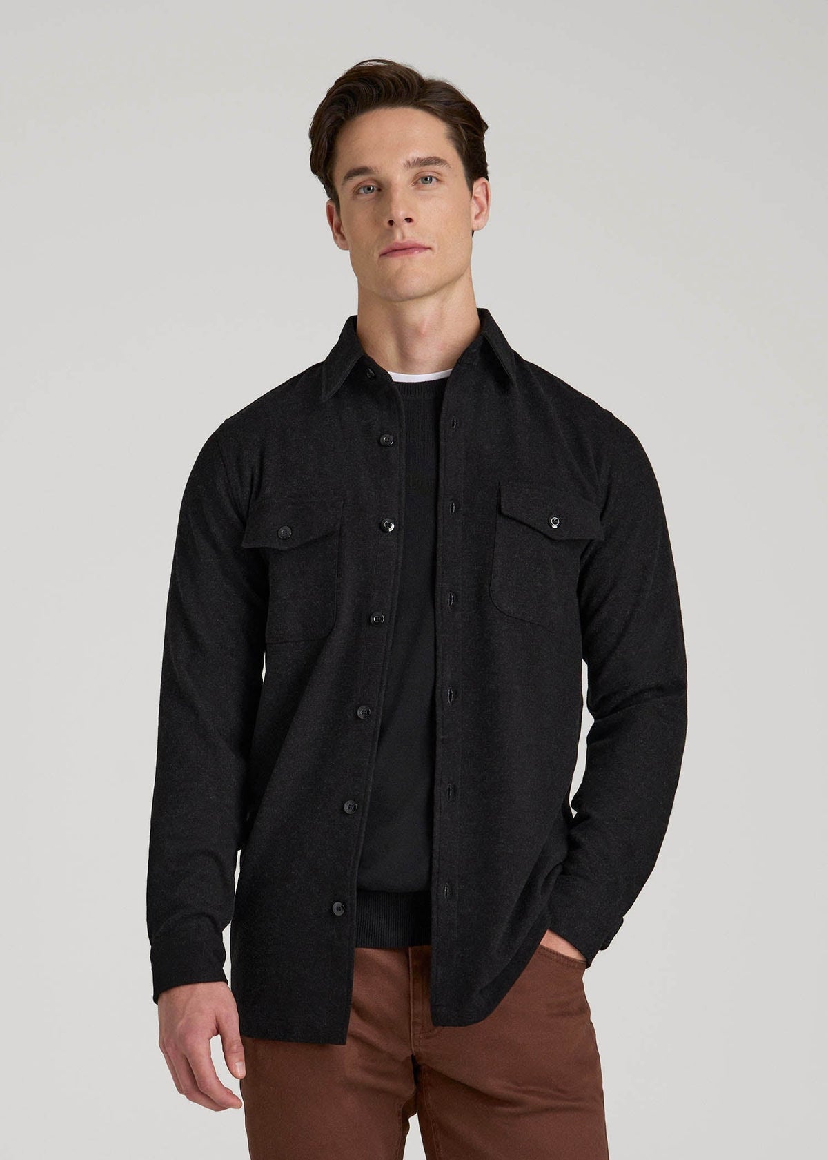 Stretch Knit Overshirt for Tall Men in Black
