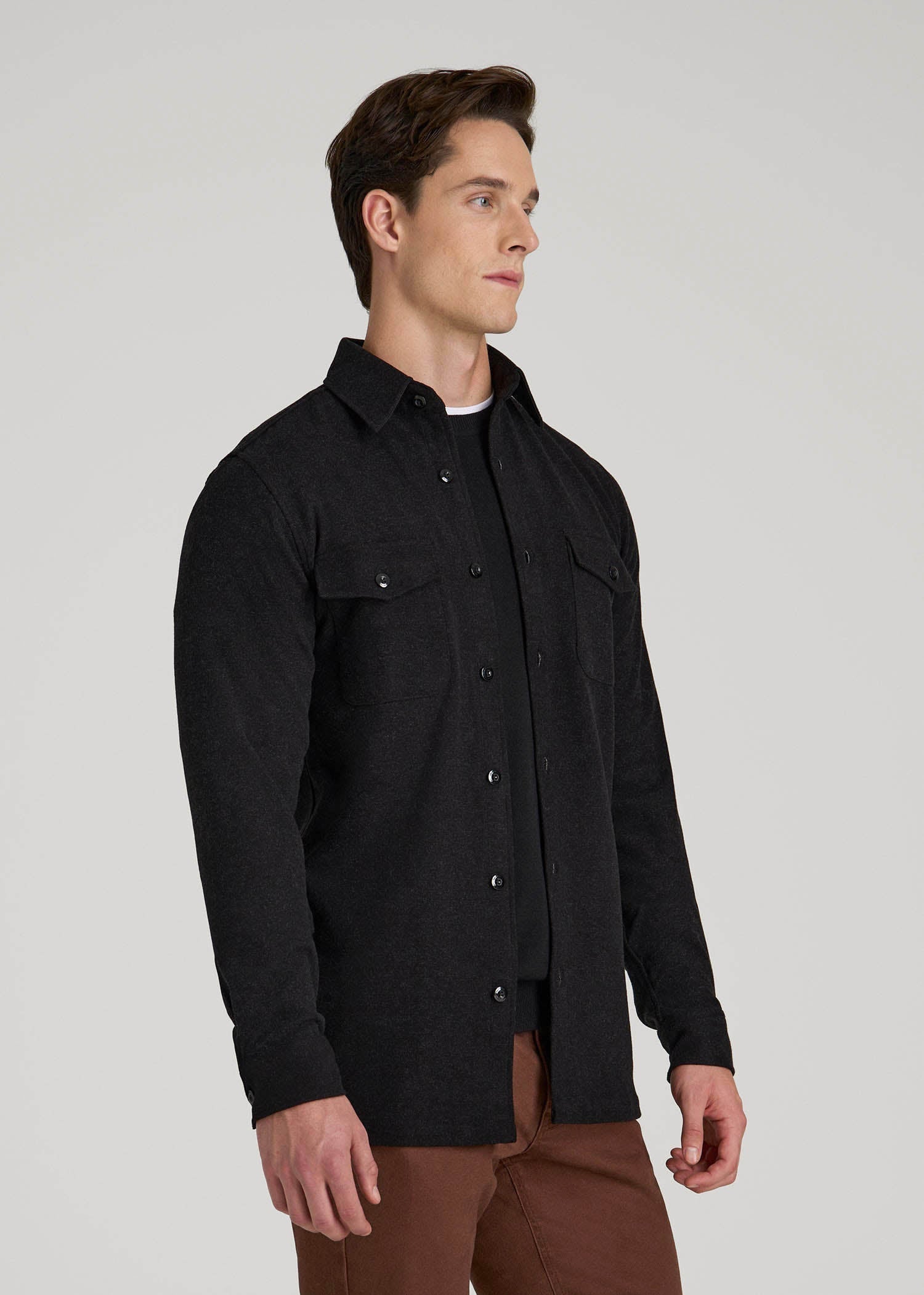 Stretch Knit Overshirt for Tall Men in Black
