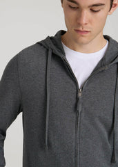 Long Sleeve Full Zip Jersey Hoodie for Tall Men in Charcoal Mix