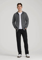 Long Sleeve Full Zip Jersey Hoodie for Tall Men in Charcoal Mix