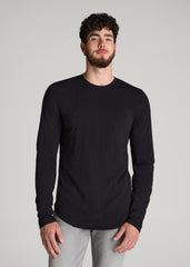 Slub Long Sleeve Scoop Tee for Tall Men in Black