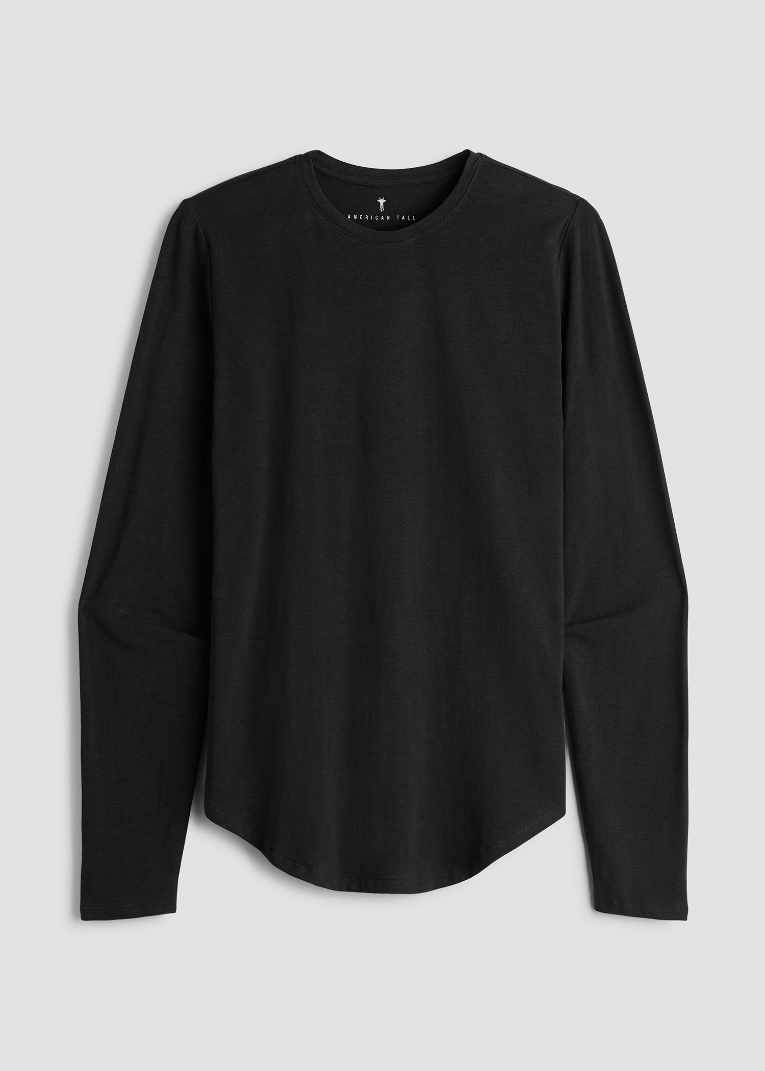 Slub Long Sleeve Scoop Tee for Tall Men in Black