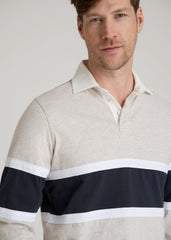 Rugby Long Sleeve Shirt for Tall Men in Oatmeal Heather Multi