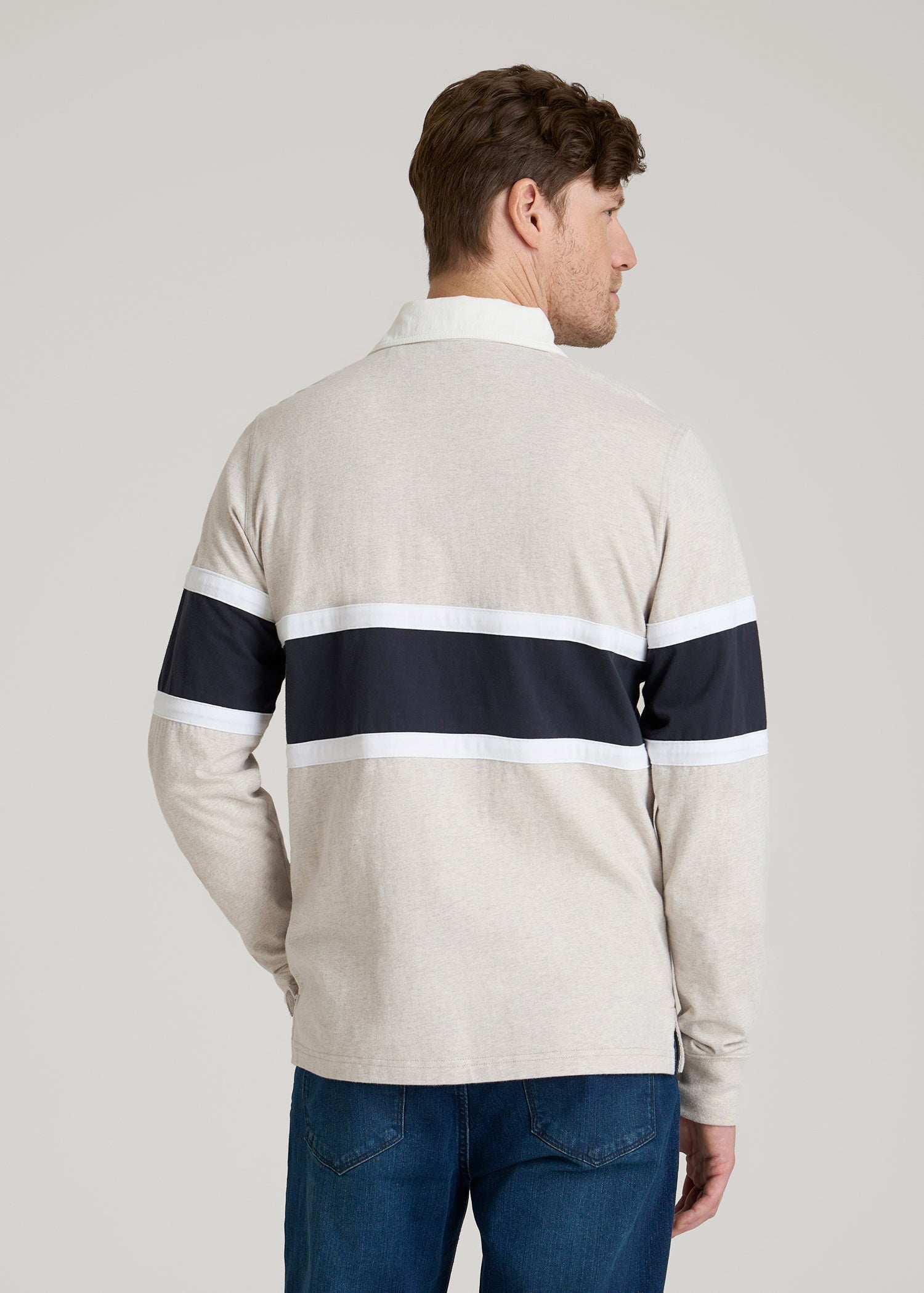 Rugby Long Sleeve Shirt for Tall Men in Oatmeal Heather Multi
